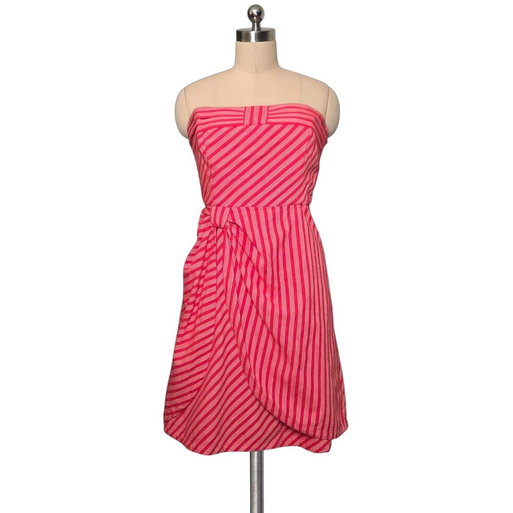 Vintage ANTHROPOLOGIE LIL Red White  Stripe Strapless Dress 10